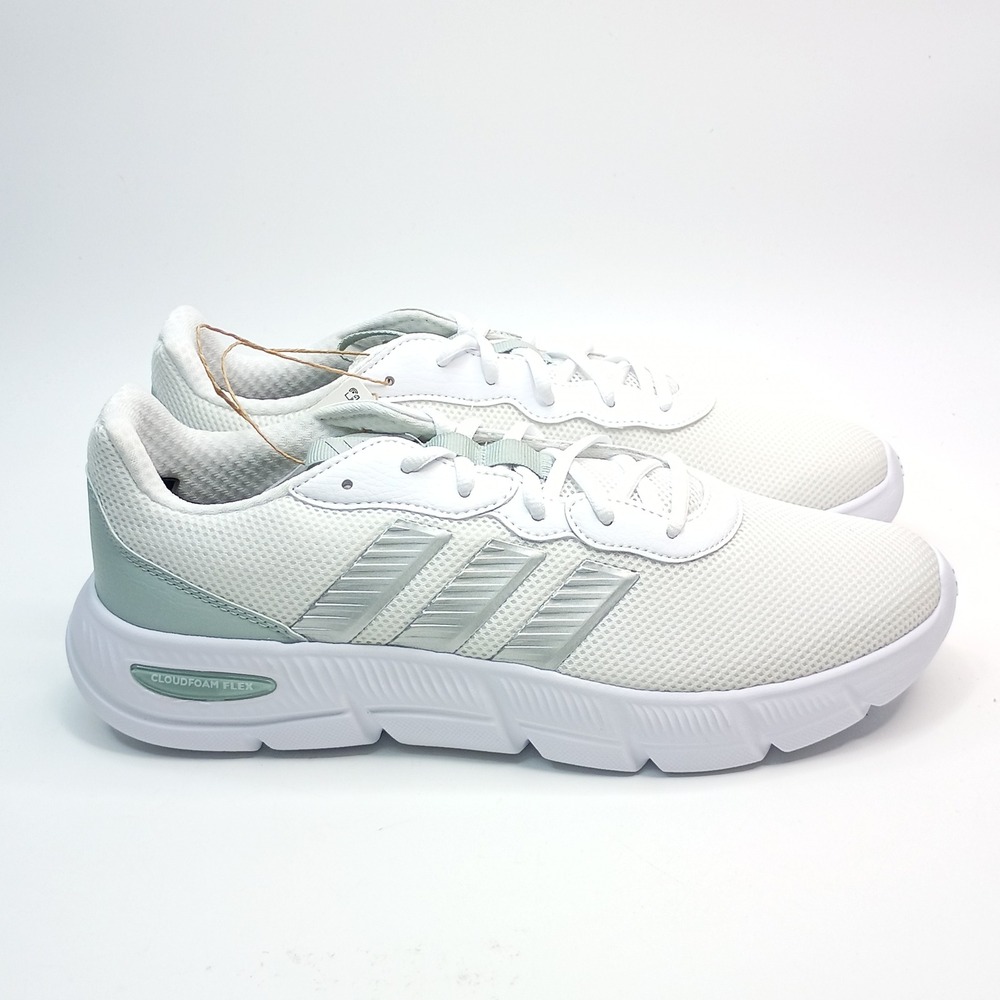 Adidas Cloudfoam Flex Laces Running Shoes Women Size 11 White Silver JS4891 - Picture 6 of 10